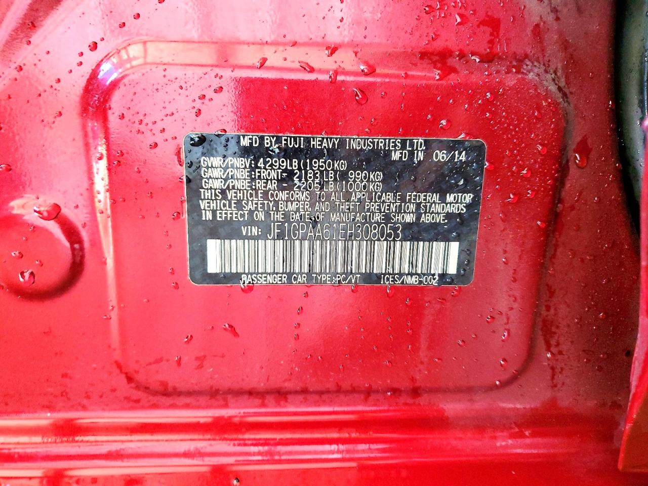 2014 Subaru Impreza Red vin: JF1GPAA61EH308053