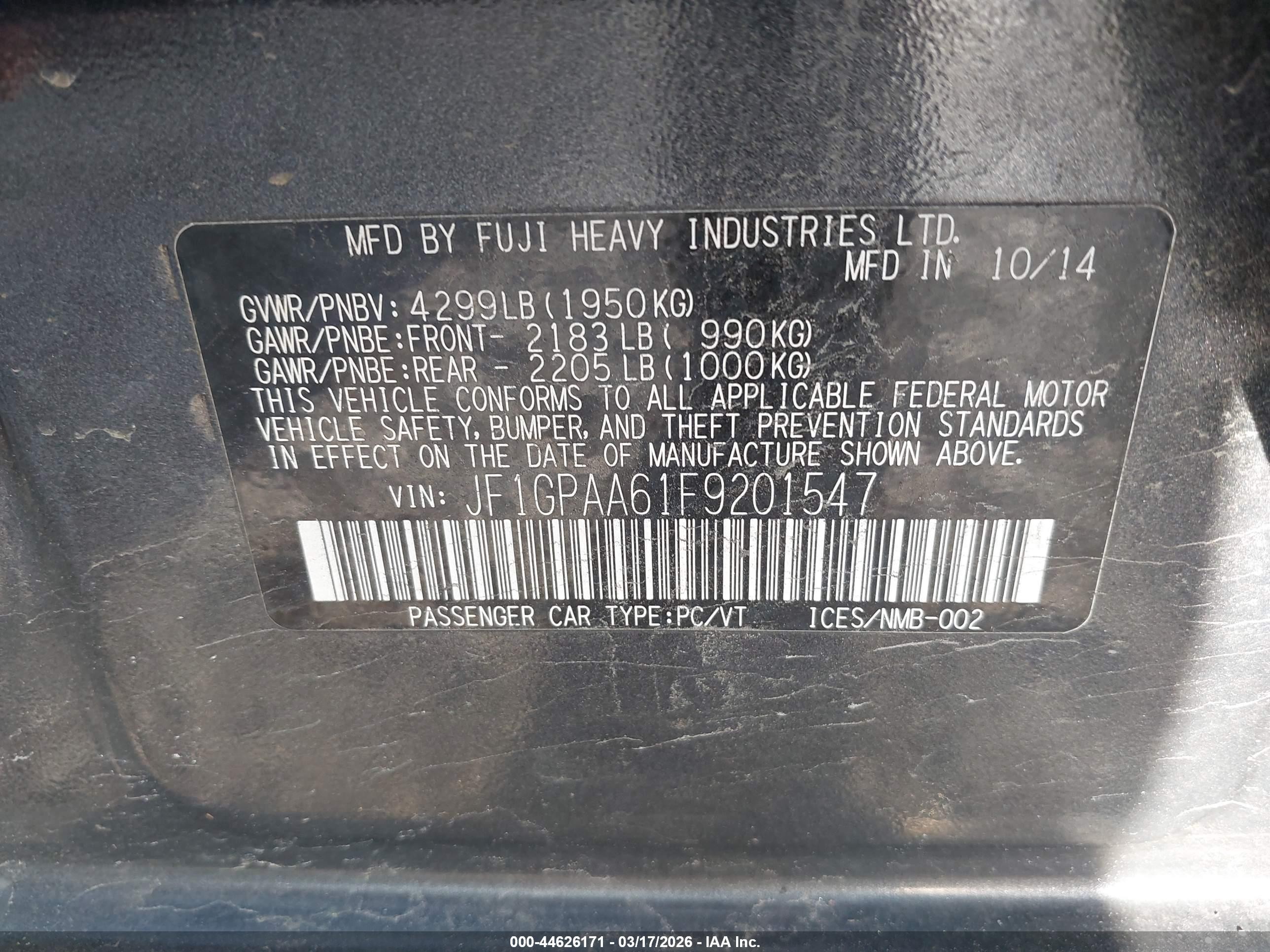 2015 Subaru Impreza 2.0i Gray vin: JF1GPAA61F9201547