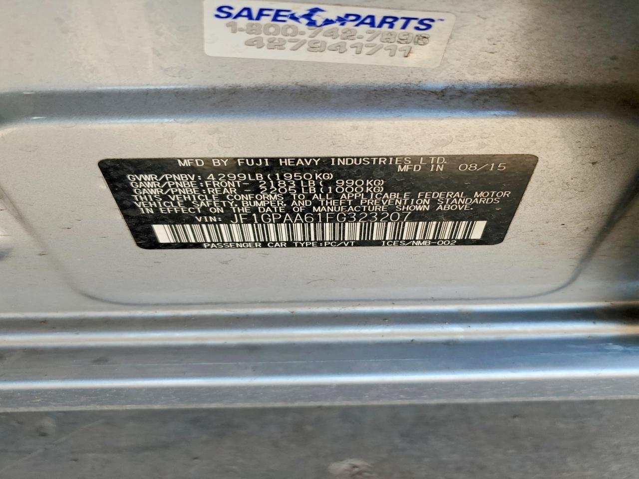 2015 Subaru Impreza Silver vin: JF1GPAA61FG323207