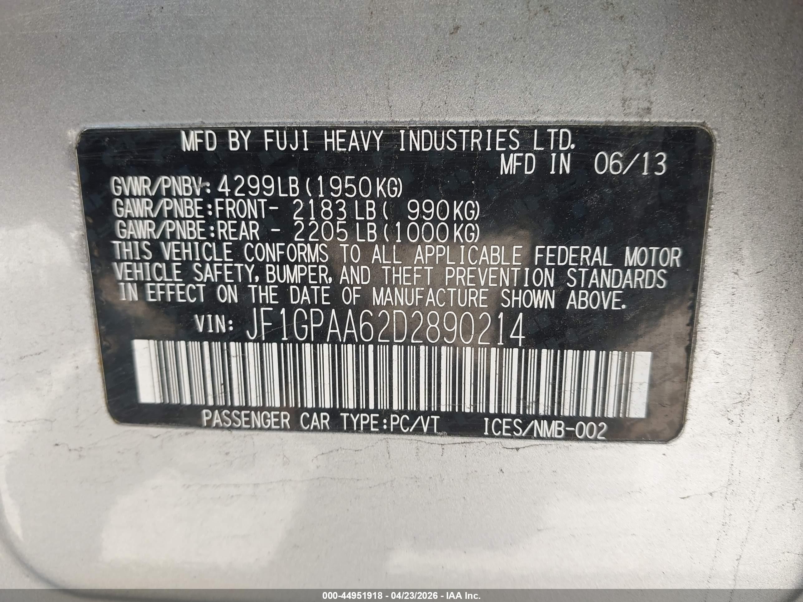 2013 Subaru Impreza Wagon 2.0i Silver vin: JF1GPAA62D2890214