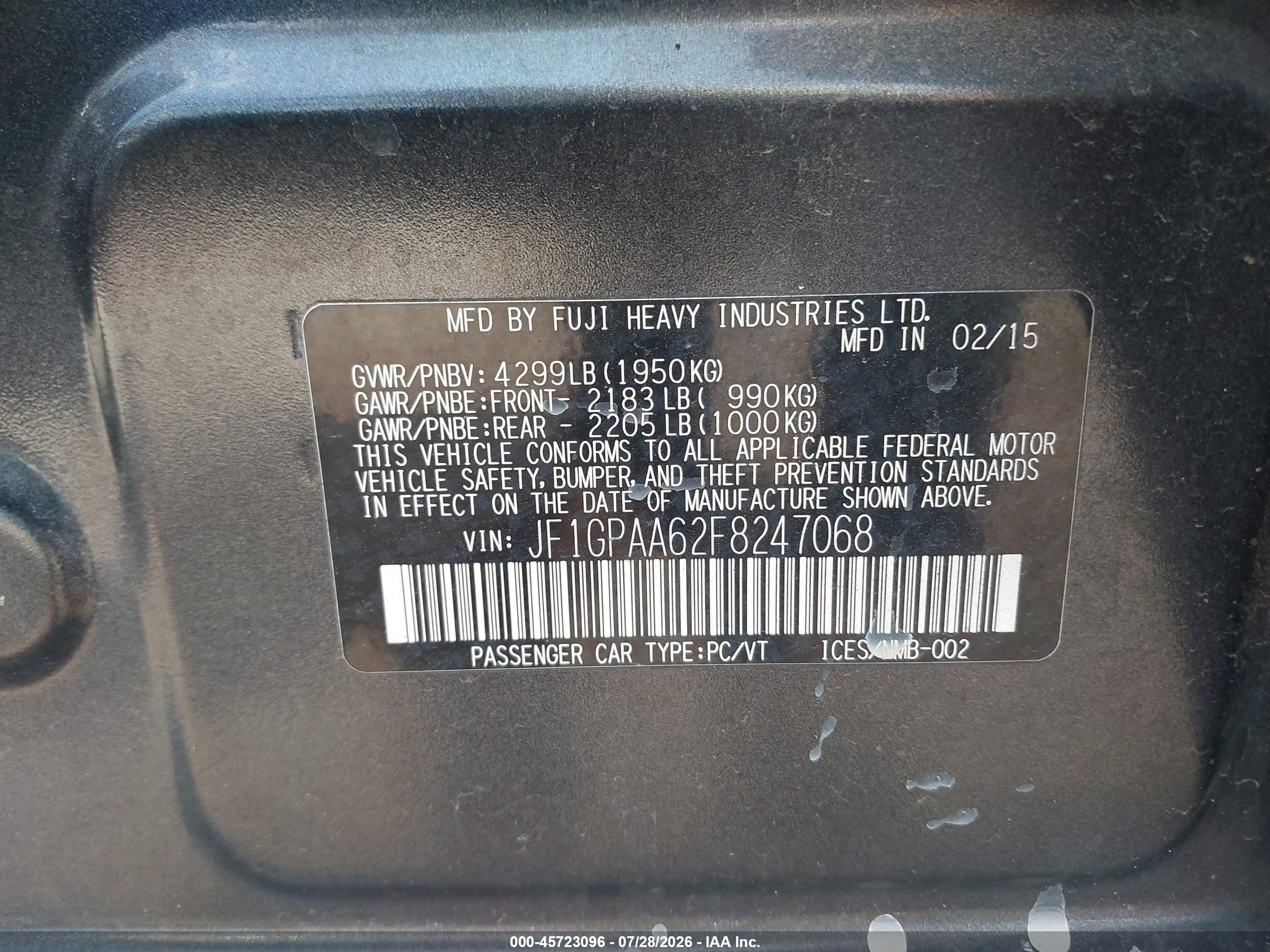 2015 Subaru Impreza 2.0i Gray vin: JF1GPAA62F8247068