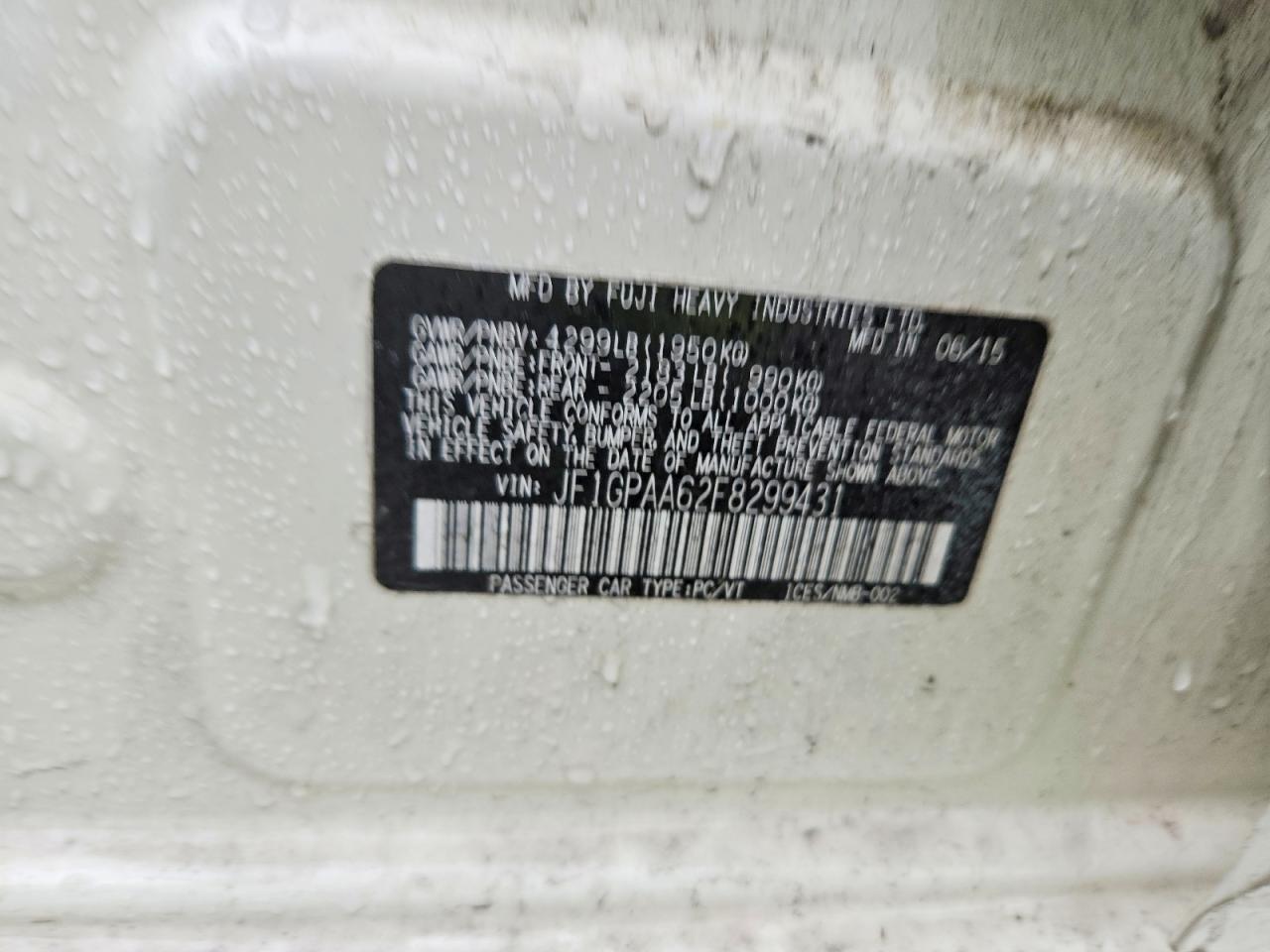 2015 Subaru Impreza White vin: JF1GPAA62F8299431