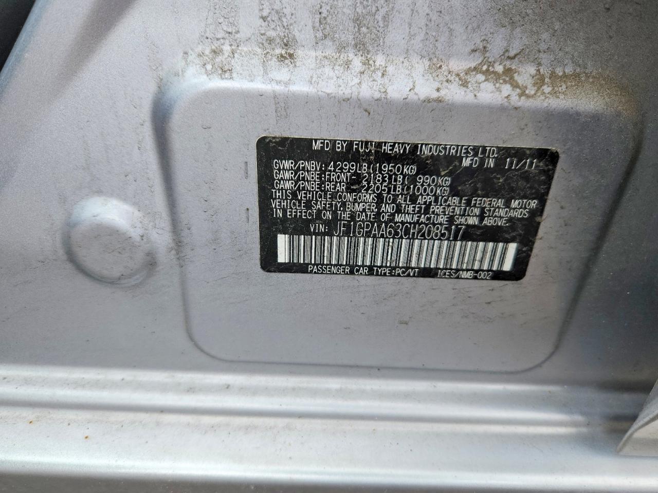 2012 Subaru Impreza Silver vin: JF1GPAA63CH208517