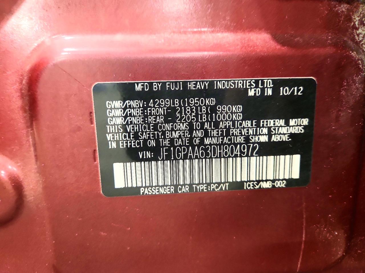 2013 Subaru Impreza Burgundy vin: JF1GPAA63DH804972