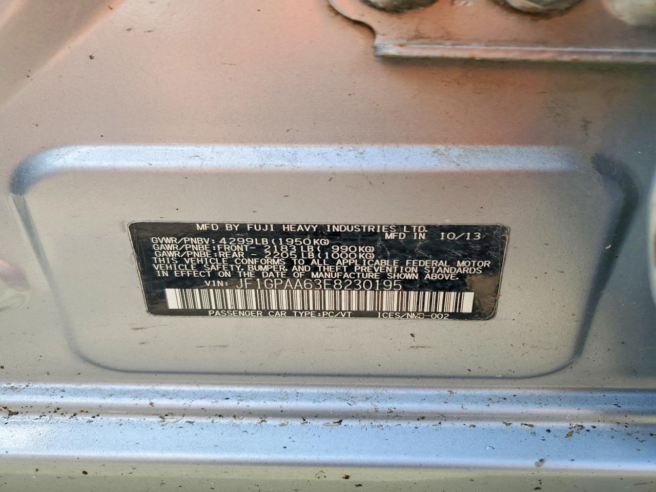 2014 Subaru Impreza Gray vin: JF1GPAA63E8230195