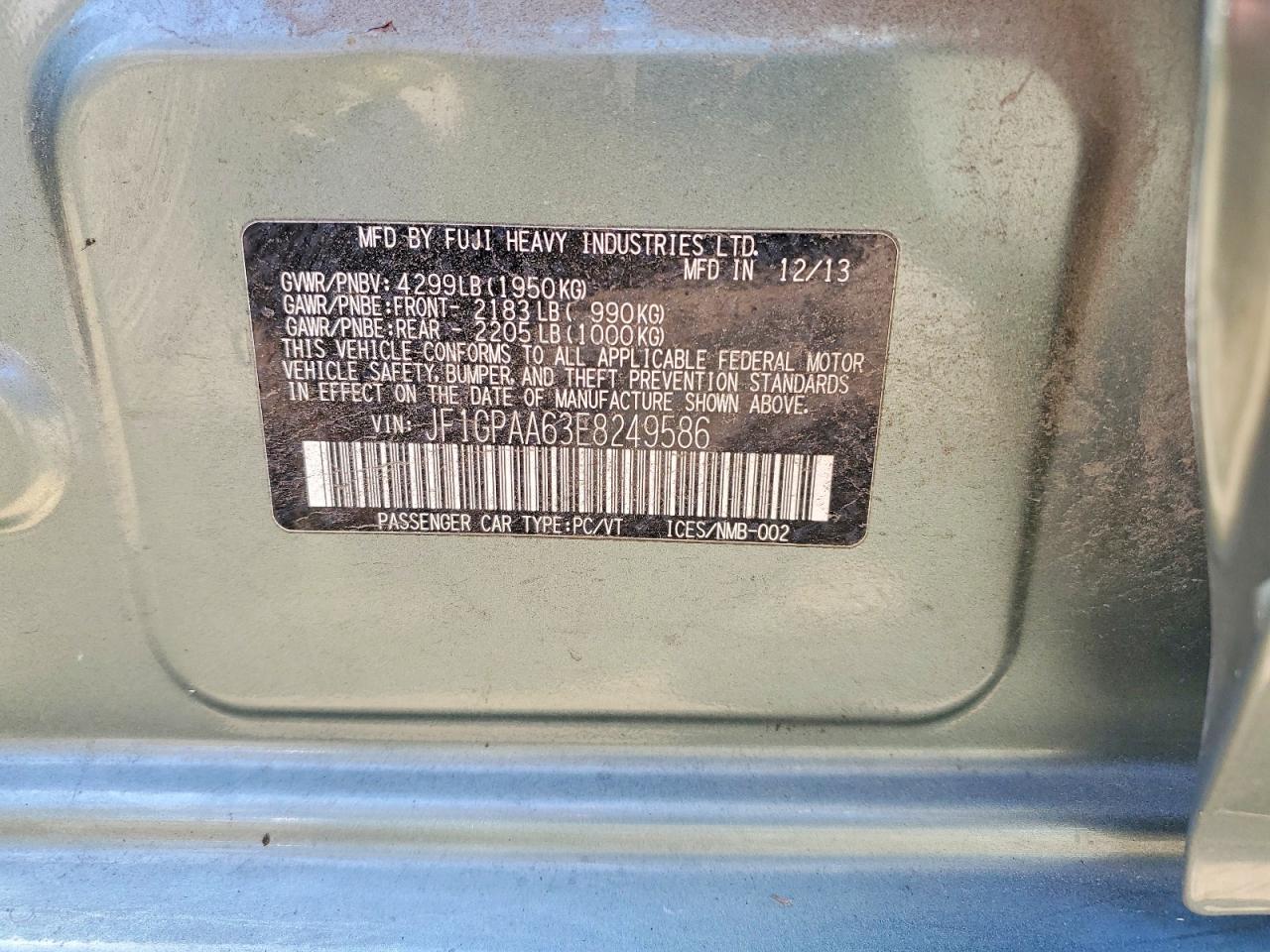 2014 Subaru Impreza Green vin: JF1GPAA63E8249586