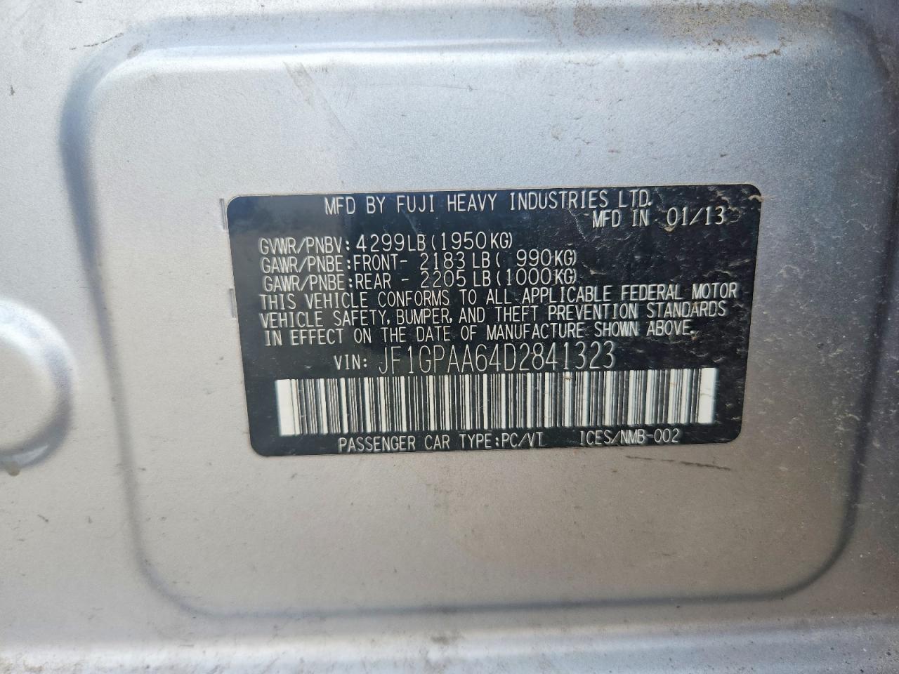 2013 Subaru Impreza Silver vin: JF1GPAA64D2841323