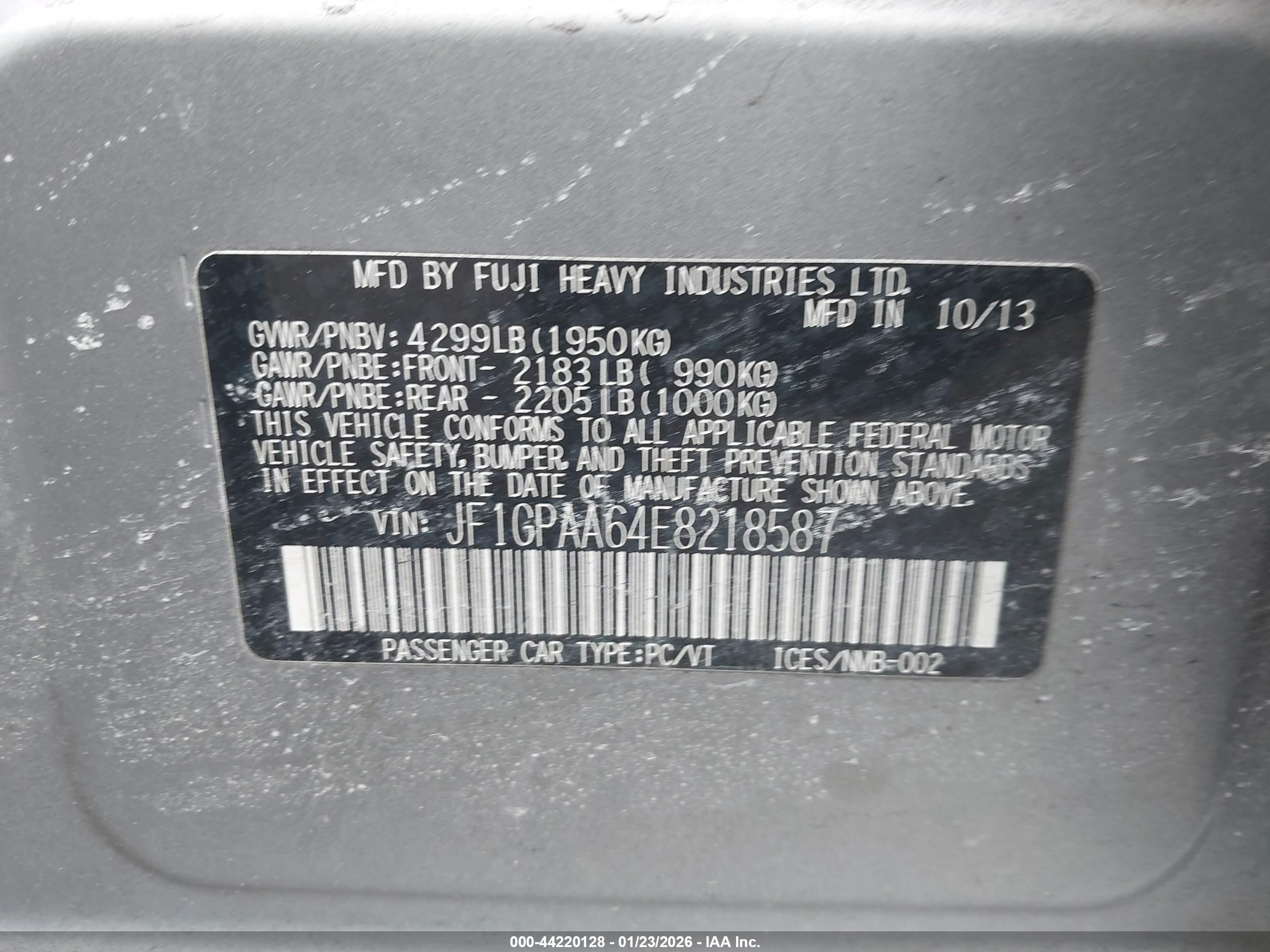 2014 Subaru Impreza 2.0i Silver vin: JF1GPAA64E8218587