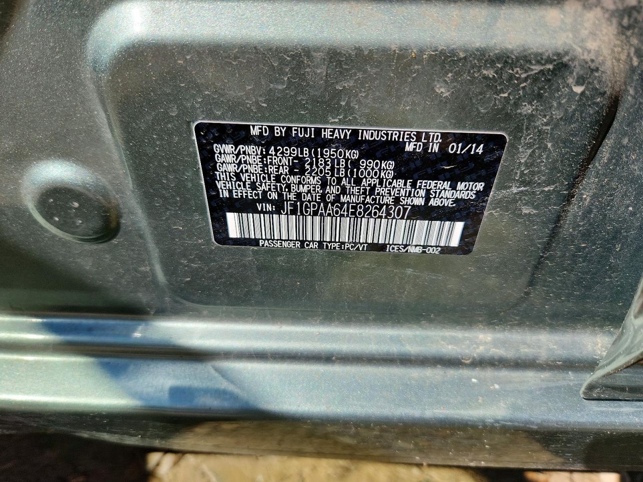 2014 Subaru Impreza Green vin: JF1GPAA64E8264307