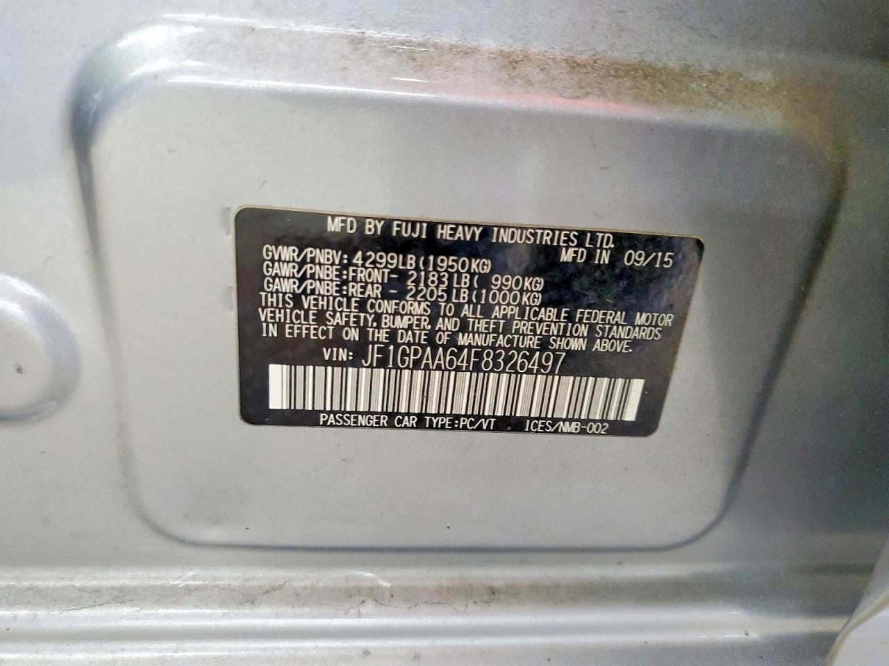 2015 Subaru Impreza Silver vin: JF1GPAA64F8326497