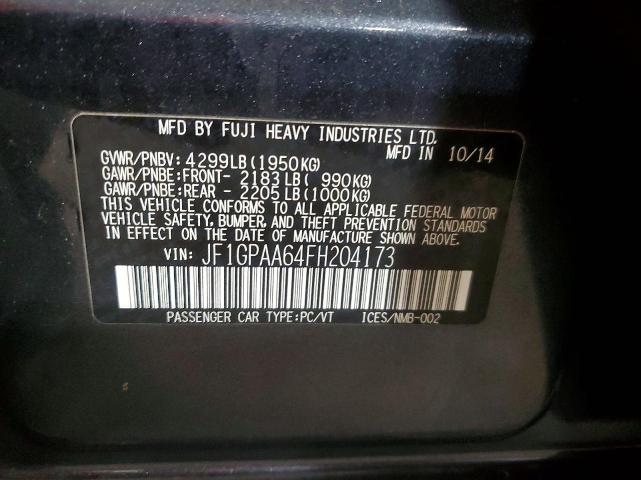 2015 Subaru Impreza Blue vin: JF1GPAA64FH204173