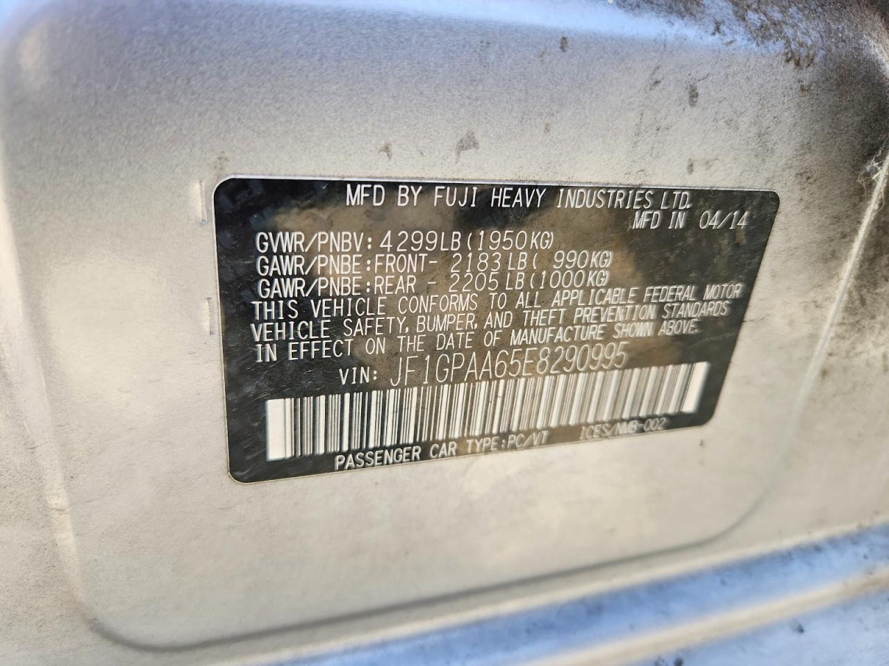 2014 Subaru Impreza Silver vin: JF1GPAA65E8290995