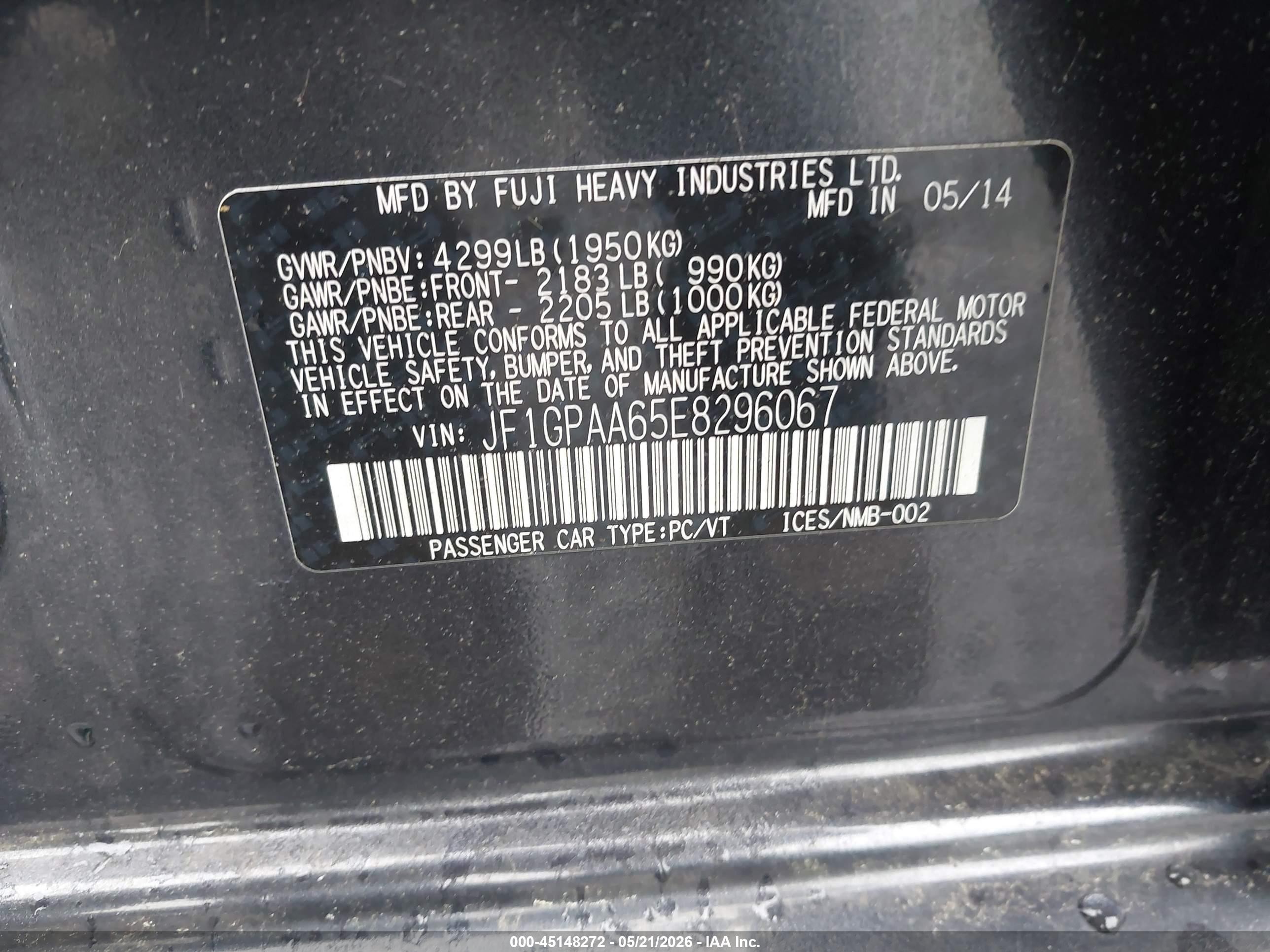 2014 Subaru Impreza 2.0i Серый vin: JF1GPAA65E8296067