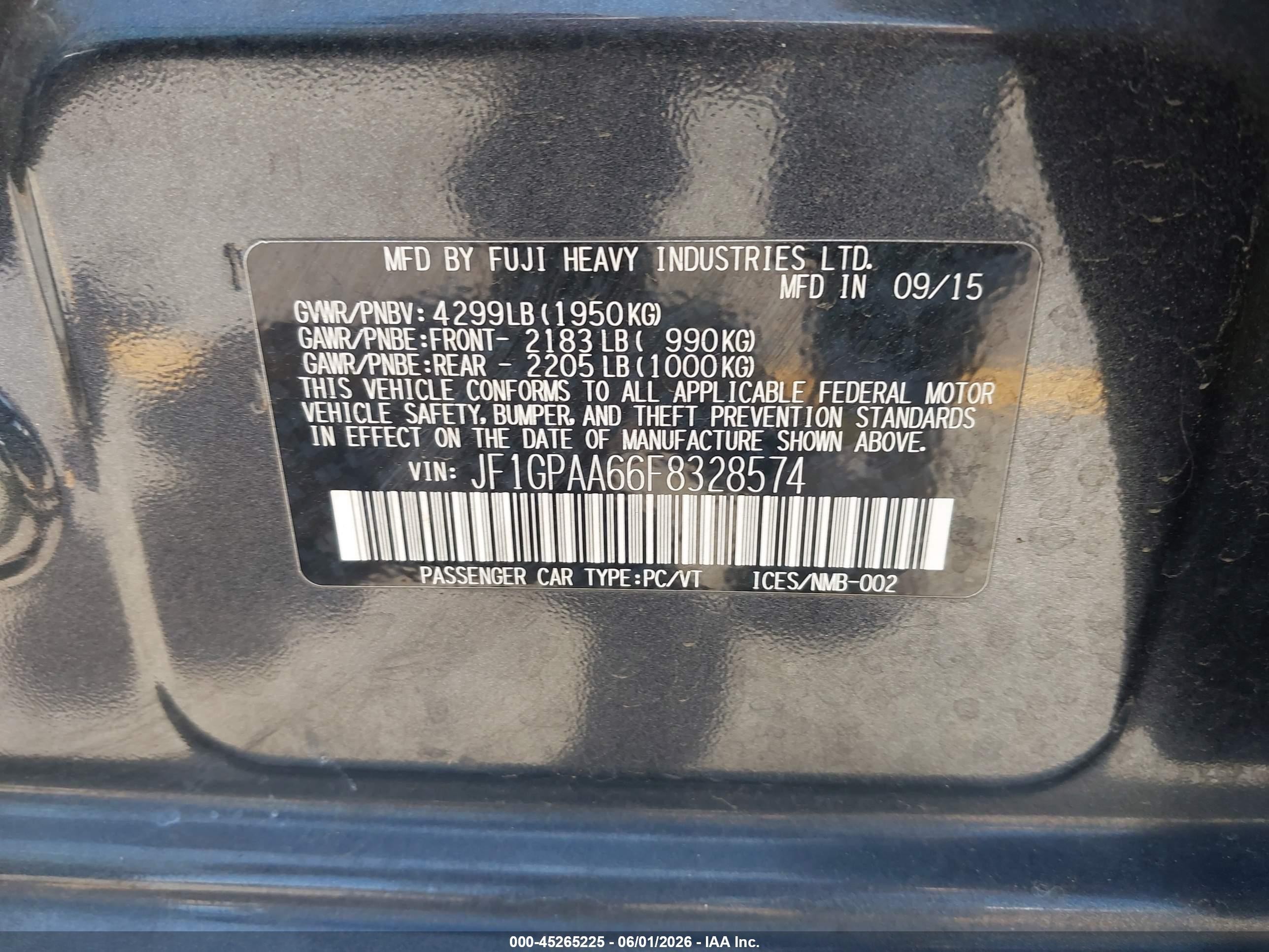 2015 Subaru Impreza 2.0i Серый vin: JF1GPAA66F8328574