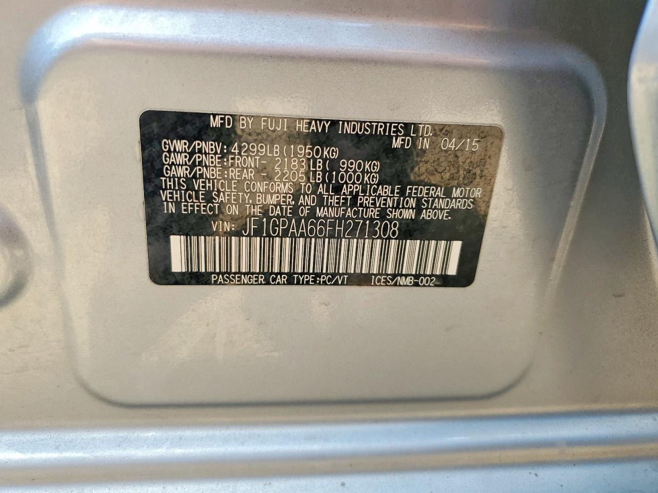 2015 Subaru Impreza Silver vin: JF1GPAA66FH271308
