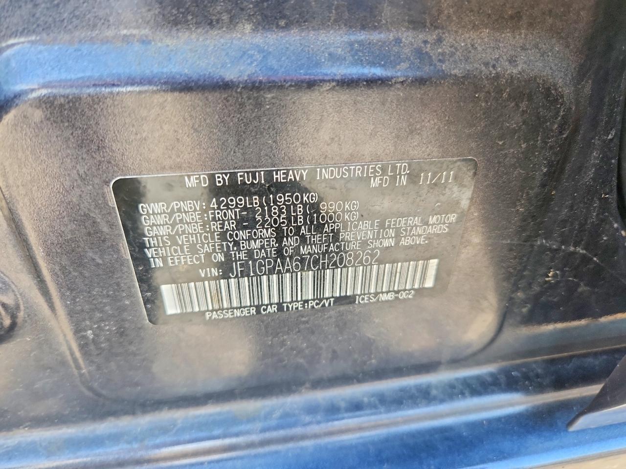 2012 Subaru Impreza Gray vin: JF1GPAA67CH208262