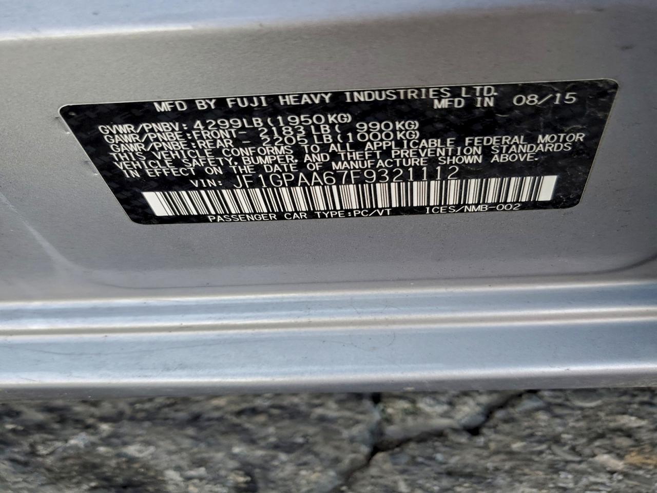 2015 Subaru Impreza Silver vin: JF1GPAA67F9321112