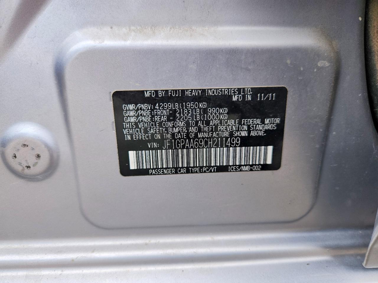 2012 Subaru Impreza Silver vin: JF1GPAA69CH211499