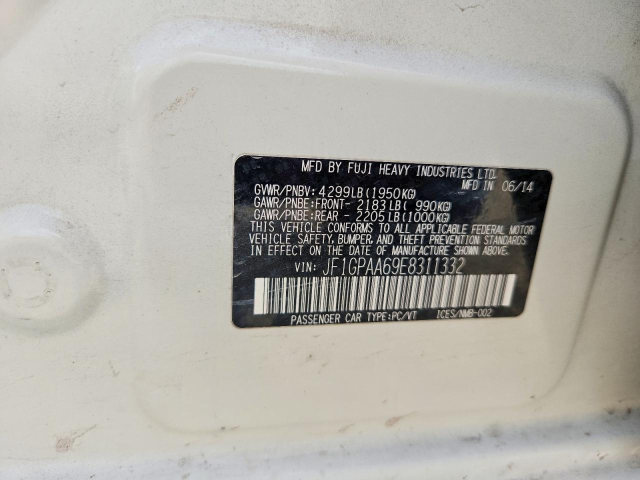 2014 Subaru Impreza White vin: JF1GPAA69E8311332