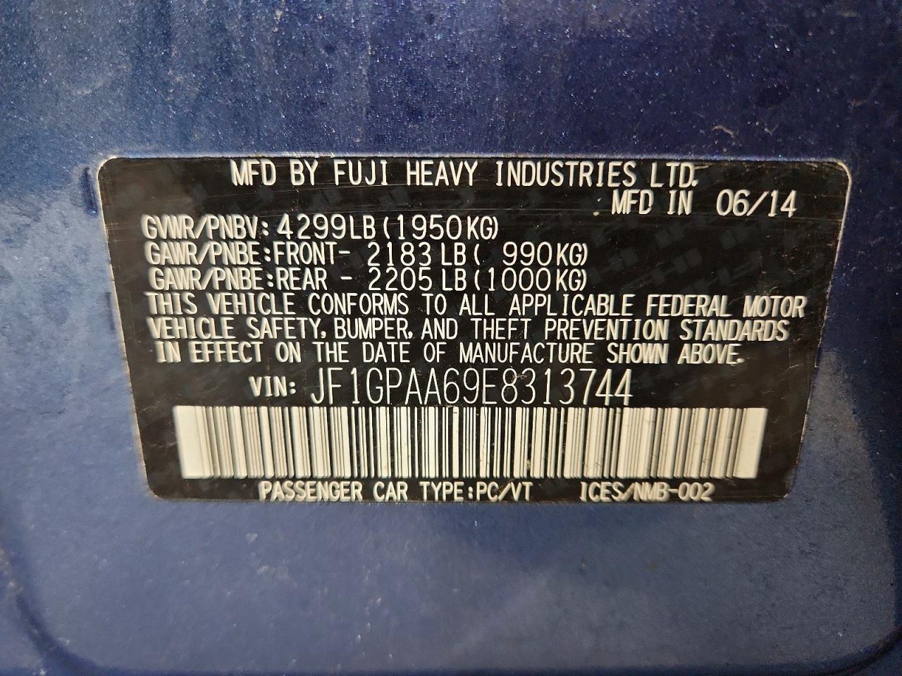 2014 Subaru Impreza Blue vin: JF1GPAA69E8313744