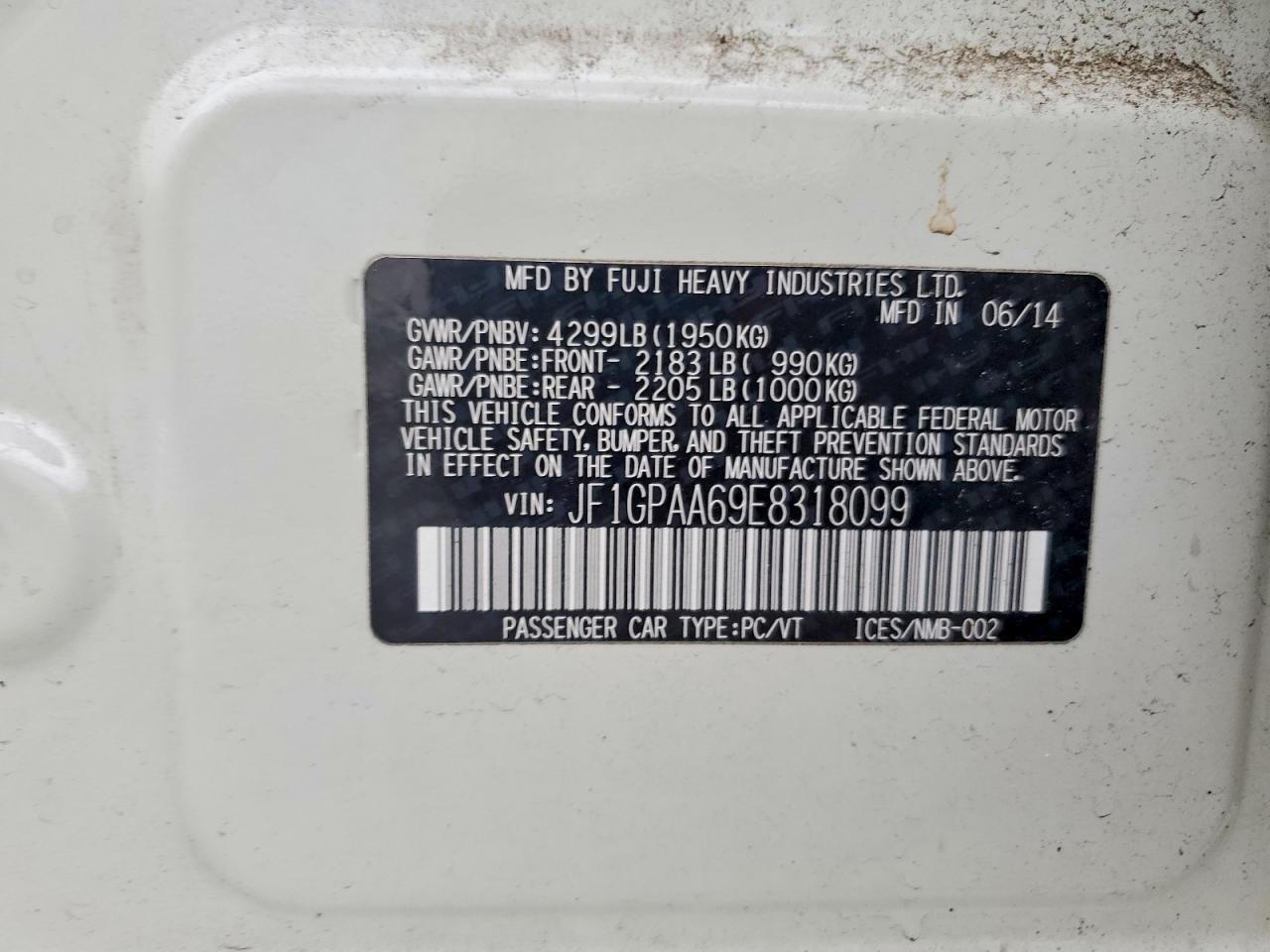 2014 Subaru Impreza White vin: JF1GPAA69E8318099