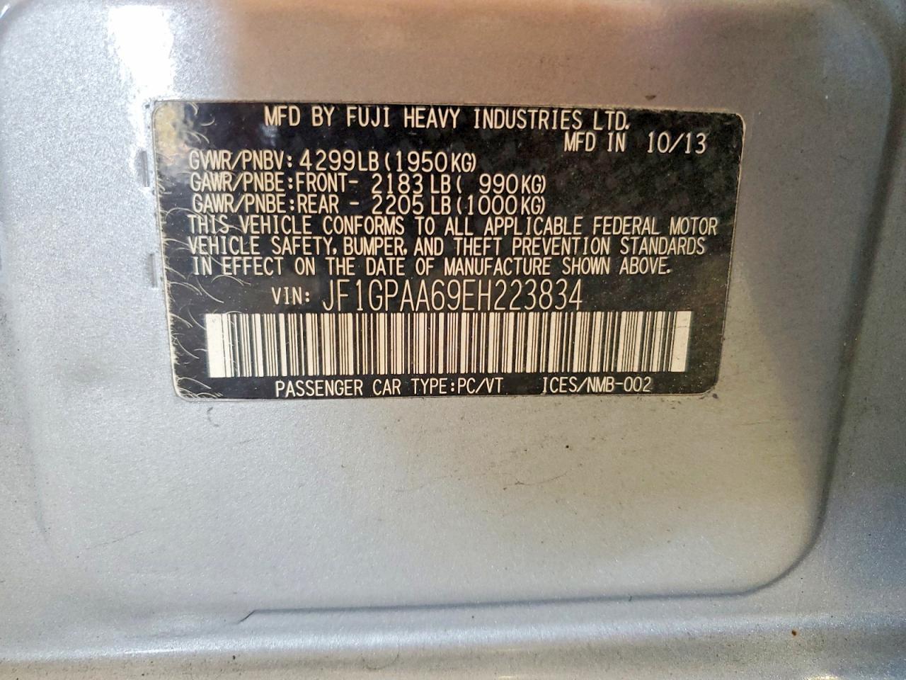 2014 Subaru Impreza Серебряный vin: JF1GPAA69EH223834