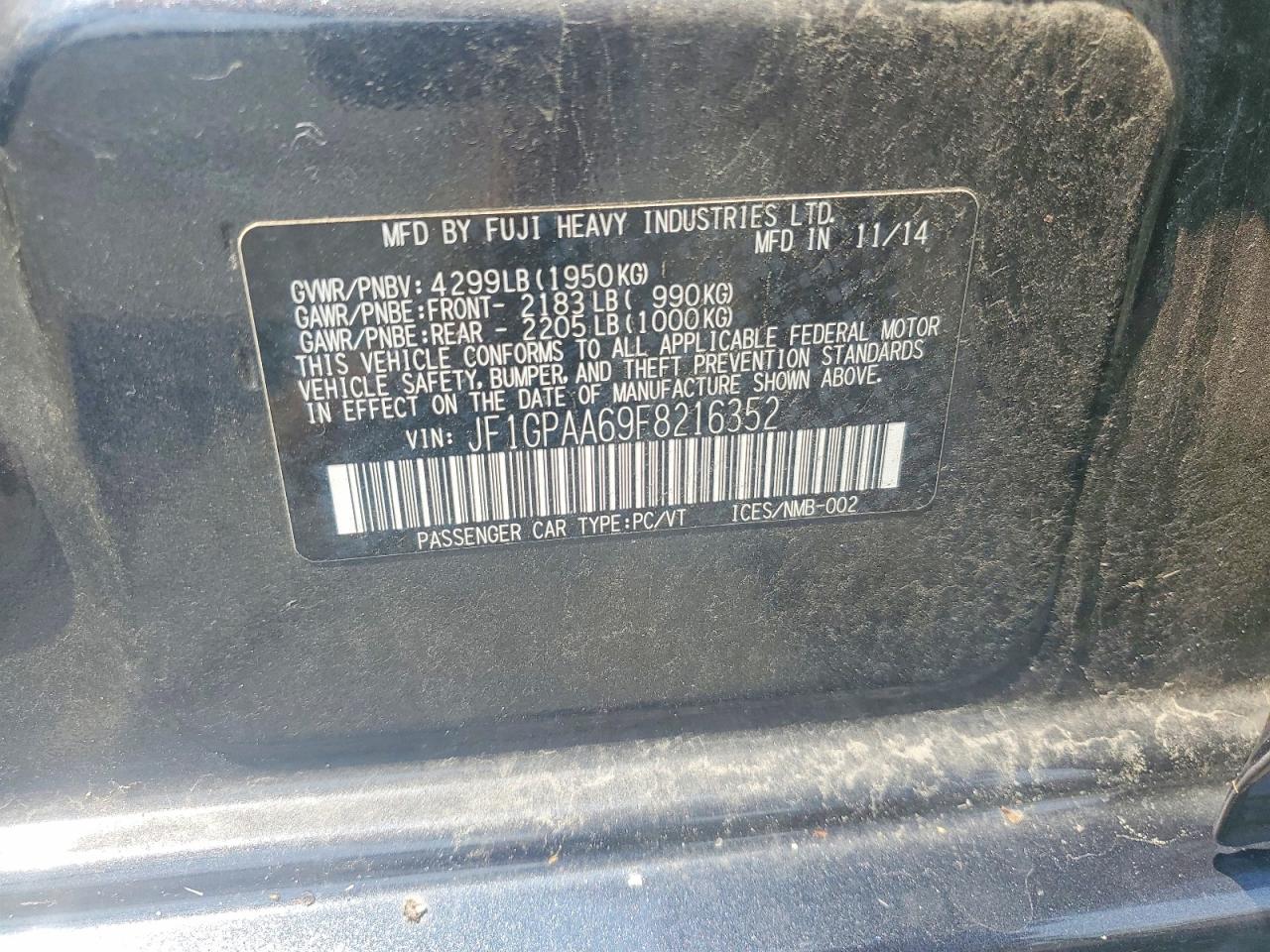 2015 Subaru Impreza Black vin: JF1GPAA69F8216352