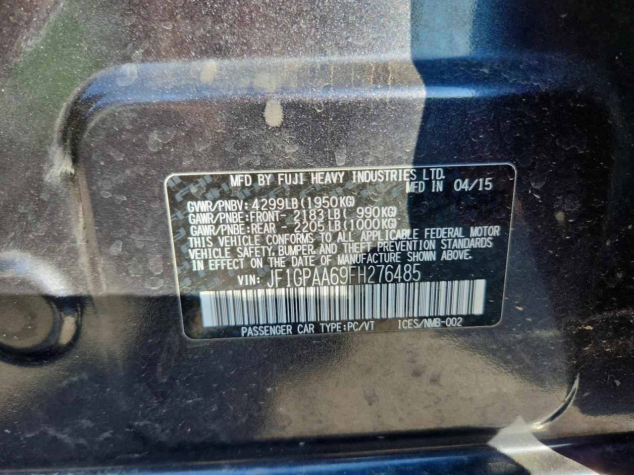 2015 Subaru Impreza Gray vin: JF1GPAA69FH276485