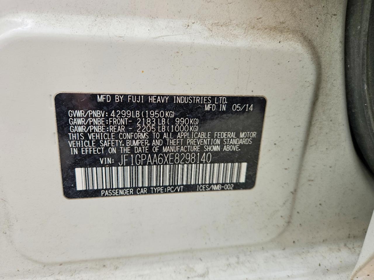 2014 Subaru Impreza White vin: JF1GPAA6XE8298140