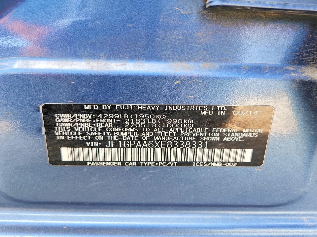 2014 Subaru Impreza Синий vin: JF1GPAA6XE8338331