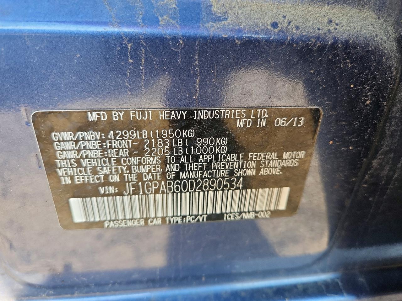 2013 Subaru Impreza Premium Blue vin: JF1GPAB60D2890534