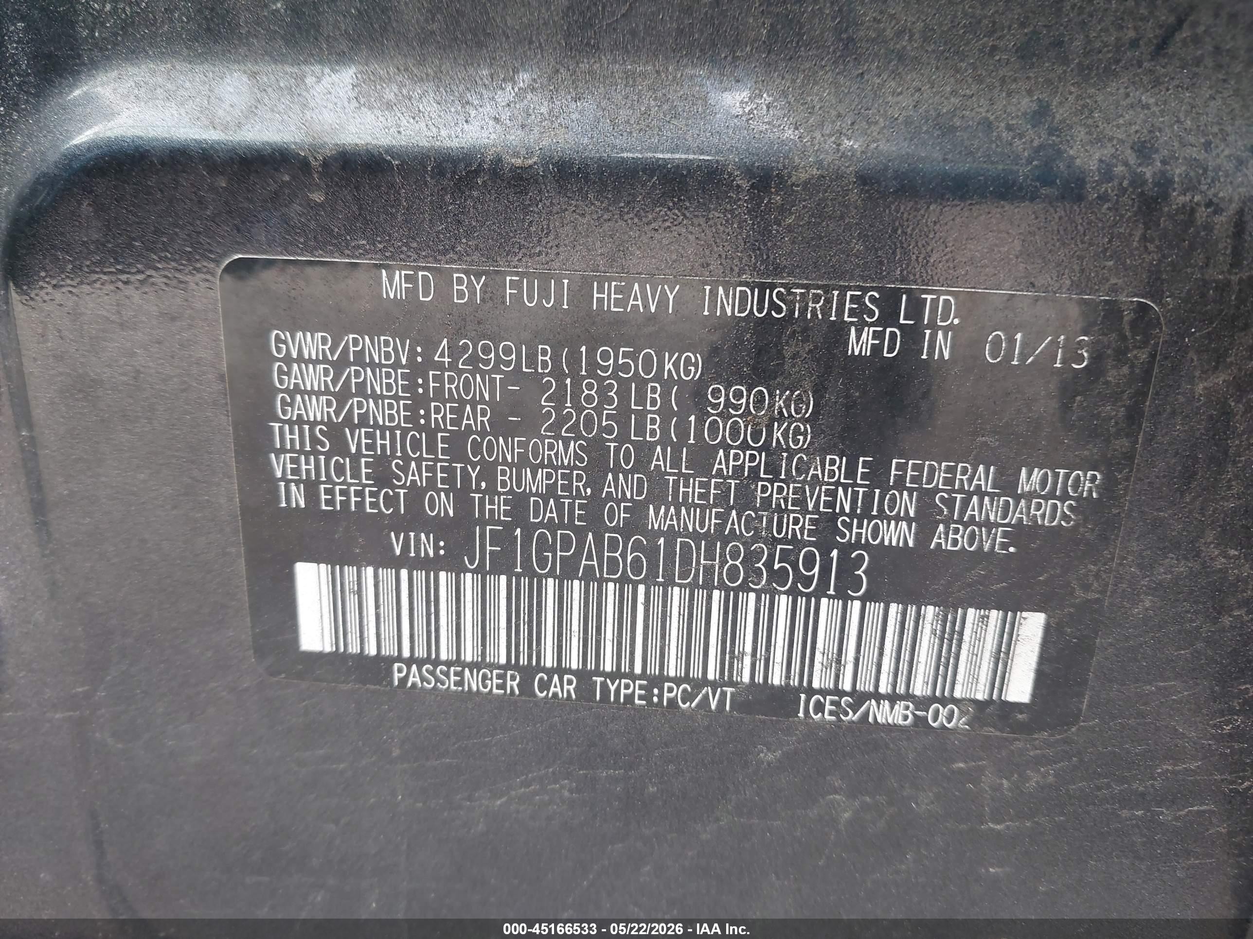 2013 Subaru Impreza 2.0i Premium Серый vin: JF1GPAB61DH835913
