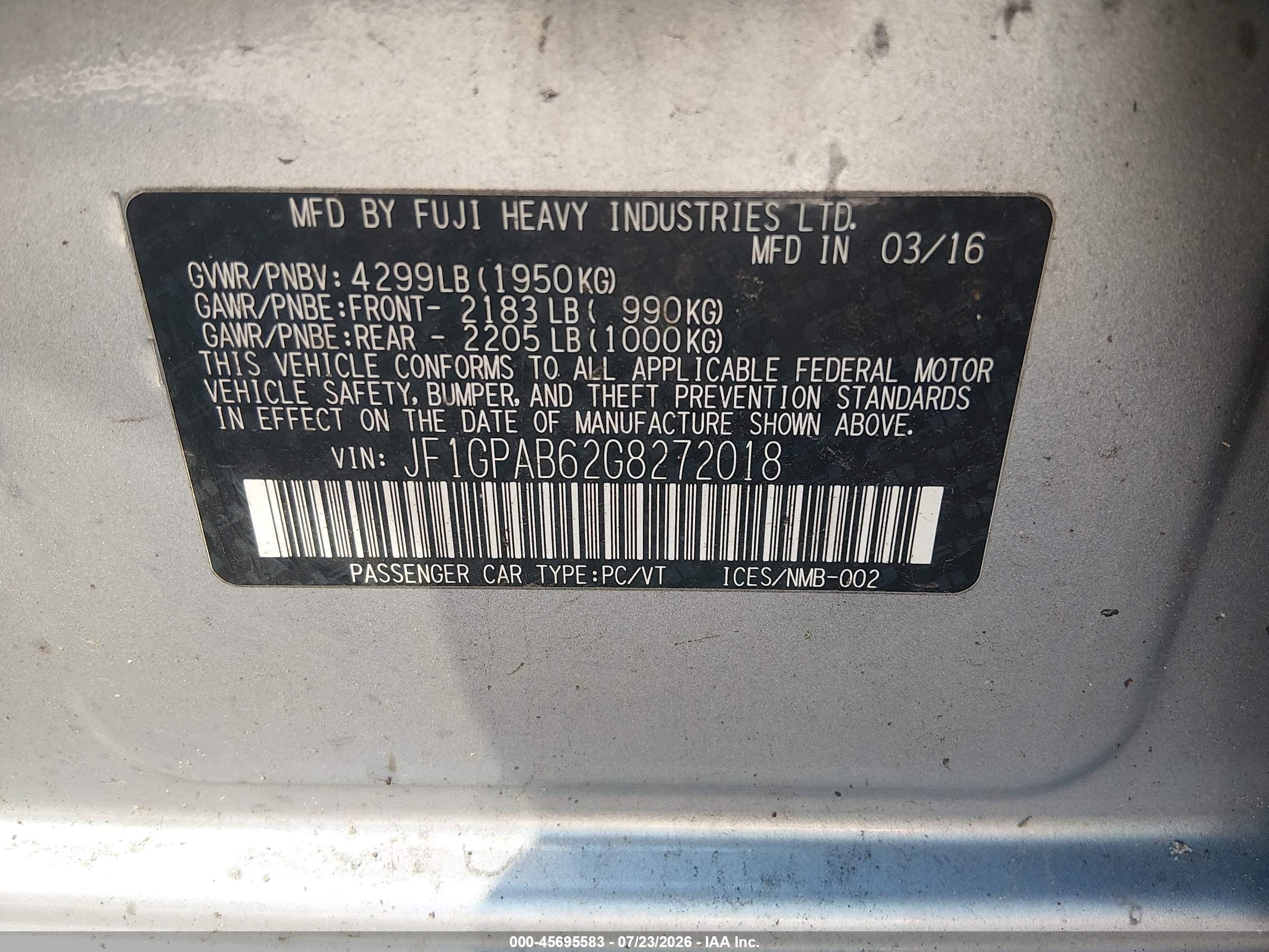 2016 Subaru Impreza 2.0i Premium Silver vin: JF1GPAB62G8272018