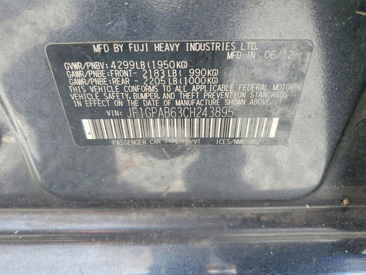 2012 Subaru Impreza Premium W/co Gray vin: JF1GPAB63CH243895