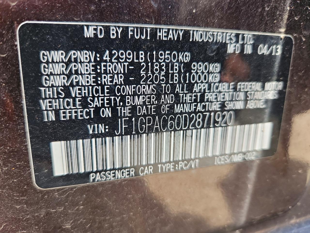 2013 Subaru Impreza Premium Purple vin: JF1GPAC60D2871920