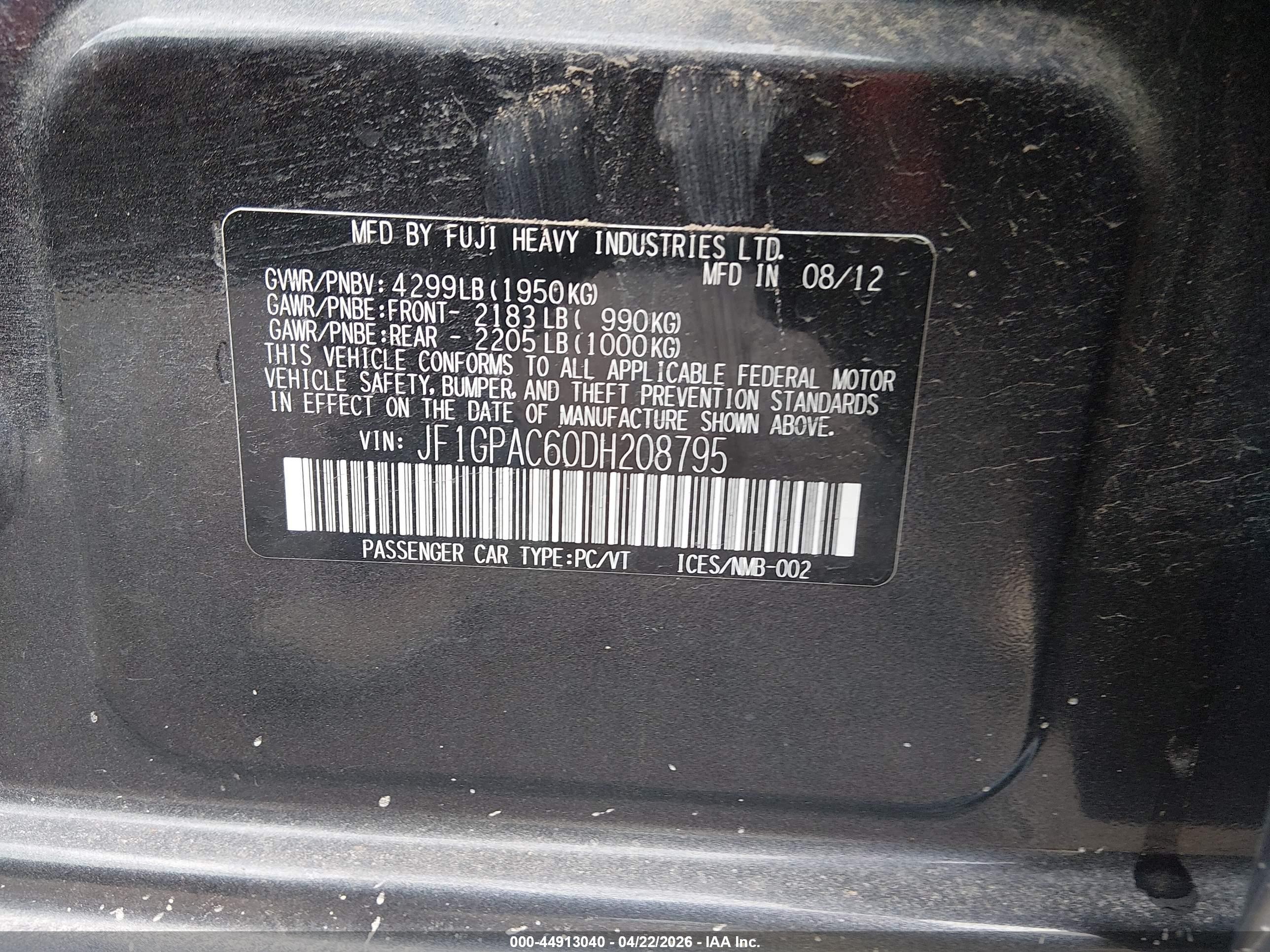 2013 Subaru Impreza 2.0i Premium Blue vin: JF1GPAC60DH208795