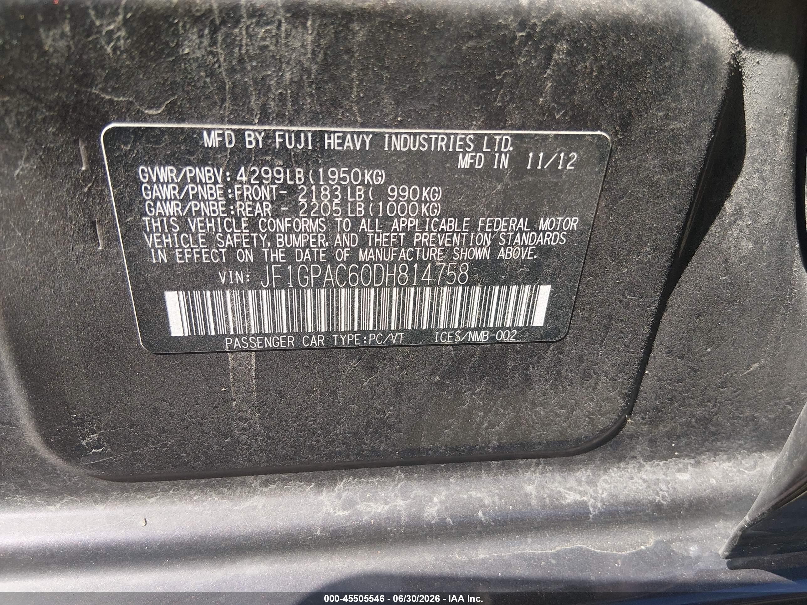 2013 Subaru Impreza 2.0i Premium Purple vin: JF1GPAC60DH814758