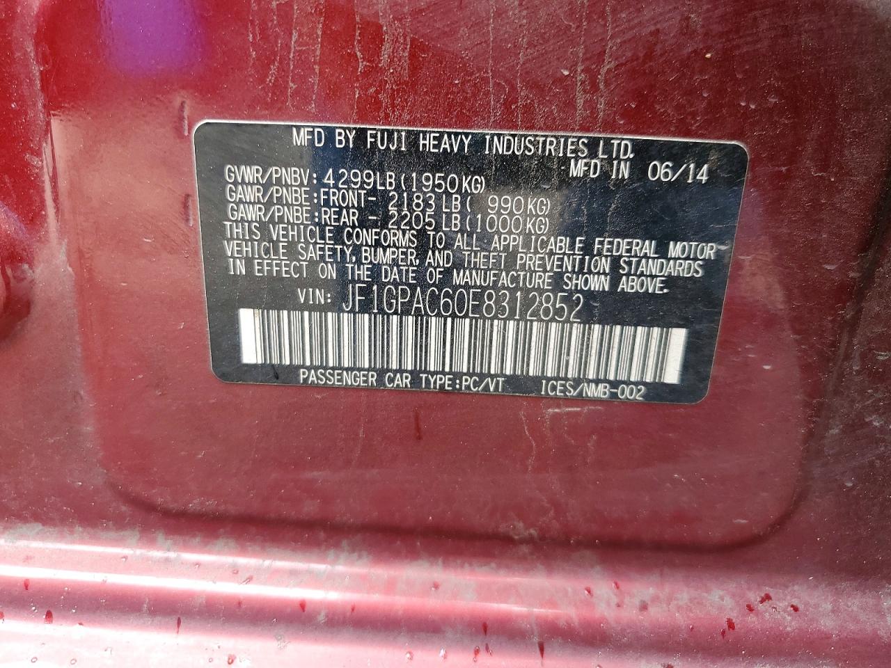 2014 Subaru Impreza Premium Maroon vin: JF1GPAC60E8312852