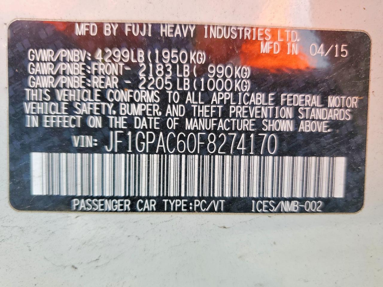 2015 Subaru Impreza Premium White vin: JF1GPAC60F8274170