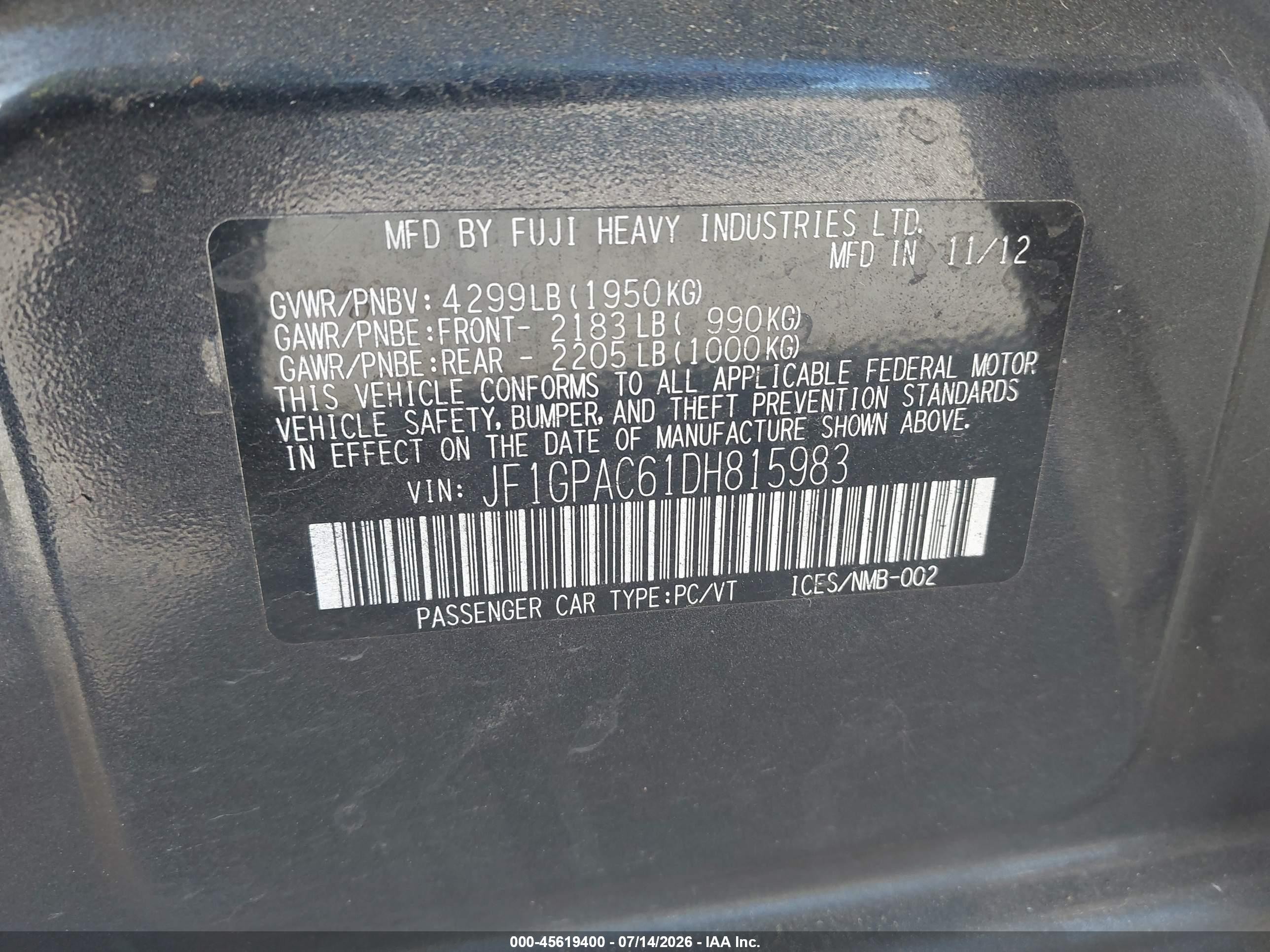 2013 Subaru Impreza 2.0i Premium Gray vin: JF1GPAC61DH815983