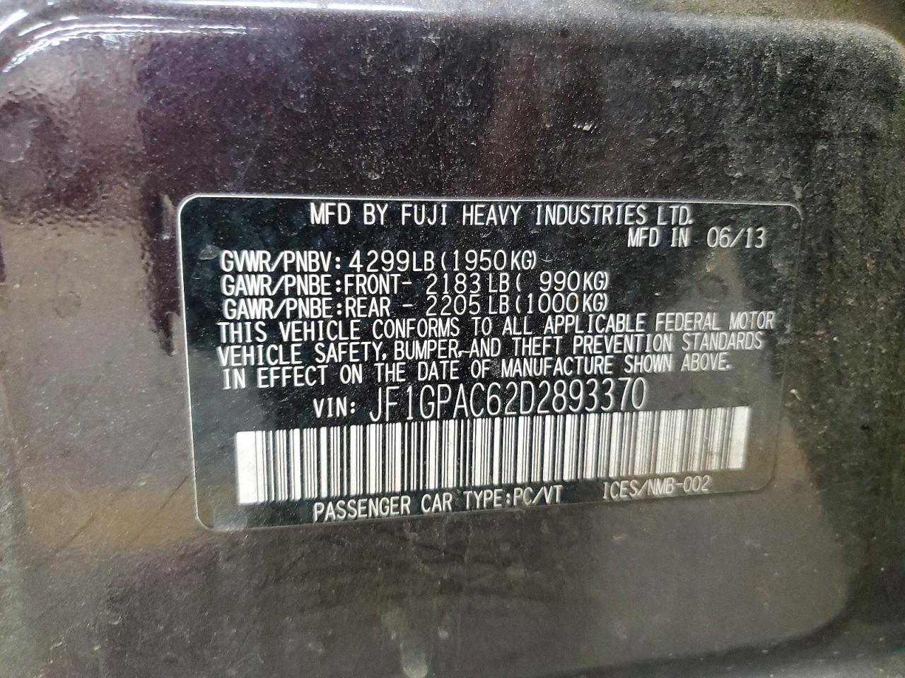 2013 Subaru Impreza Premium Purple vin: JF1GPAC62D2893370