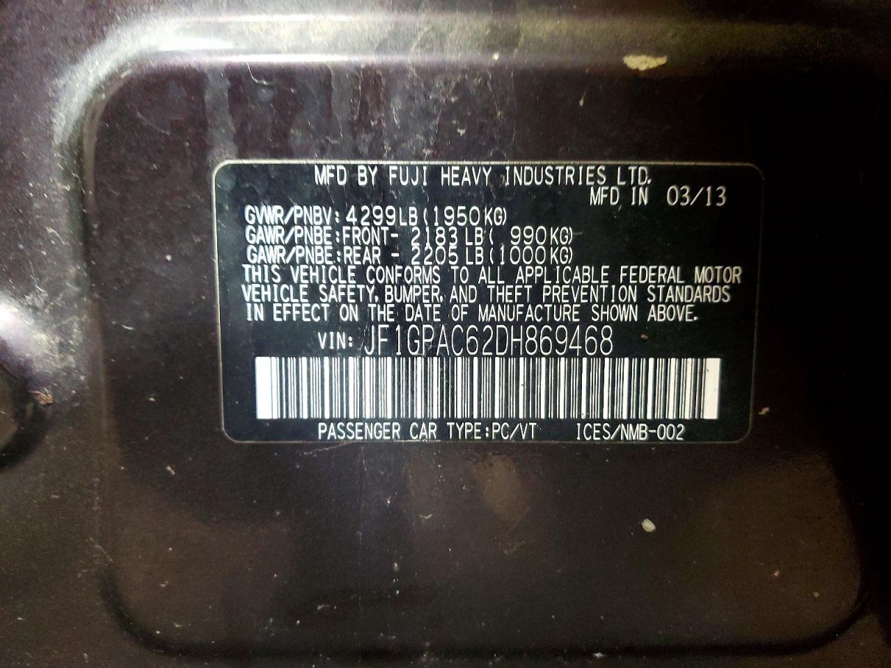 2013 Subaru Impreza Premium Purple vin: JF1GPAC62DH869468