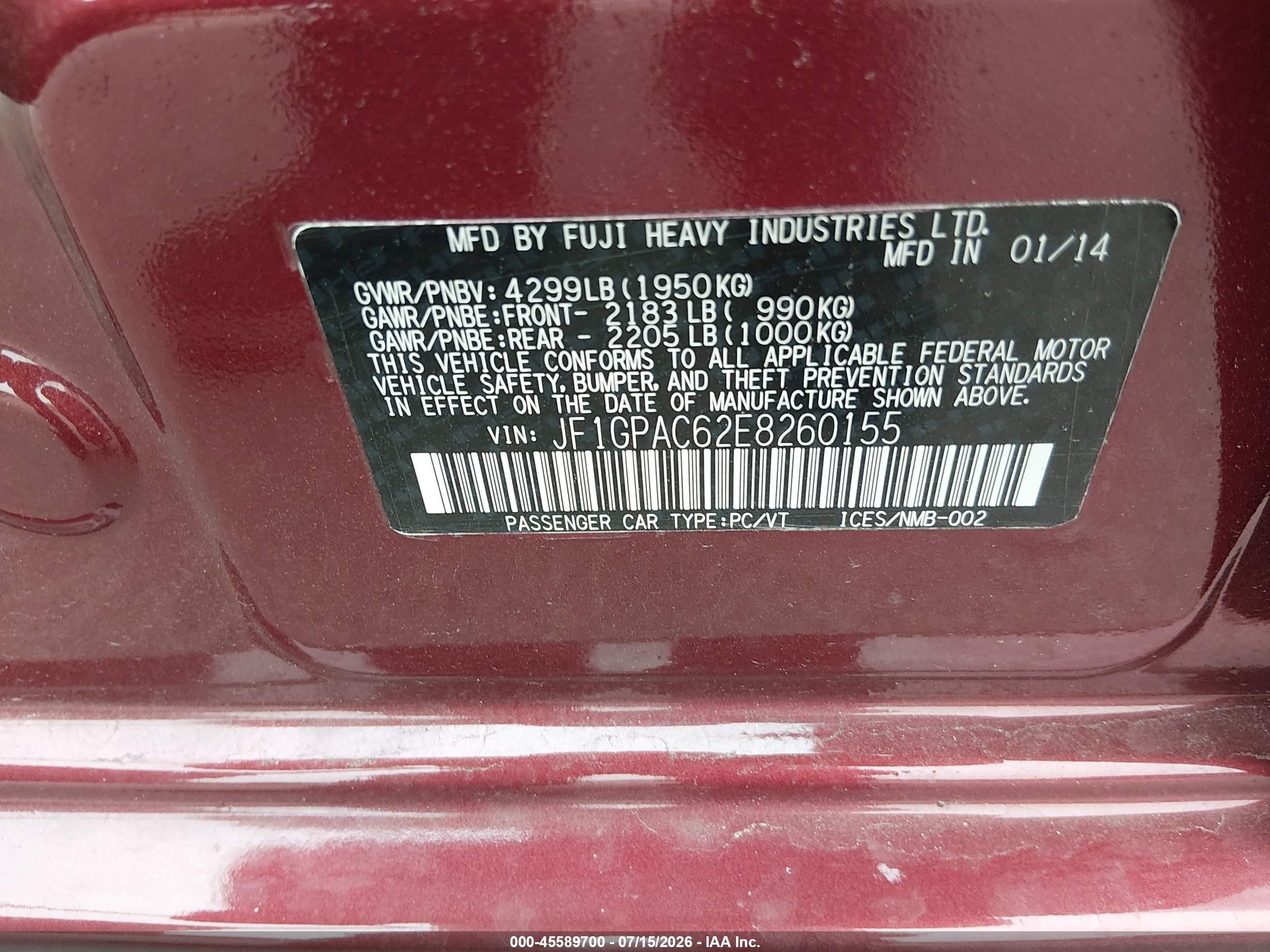 2014 Subaru Impreza 2.0i Premium Red vin: JF1GPAC62E8260155