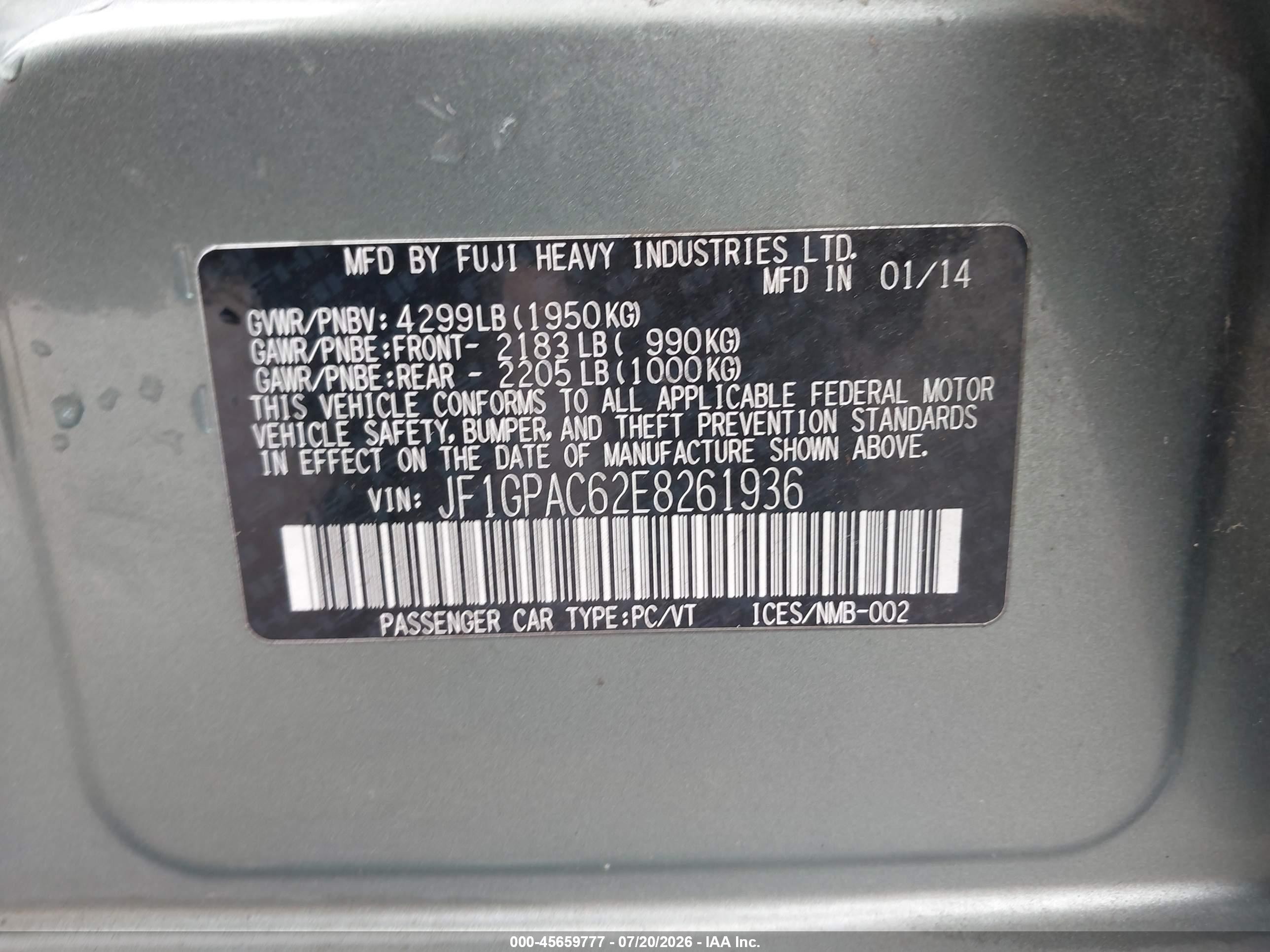 2014 Subaru Impreza 2.0i Premium Green vin: JF1GPAC62E8261936