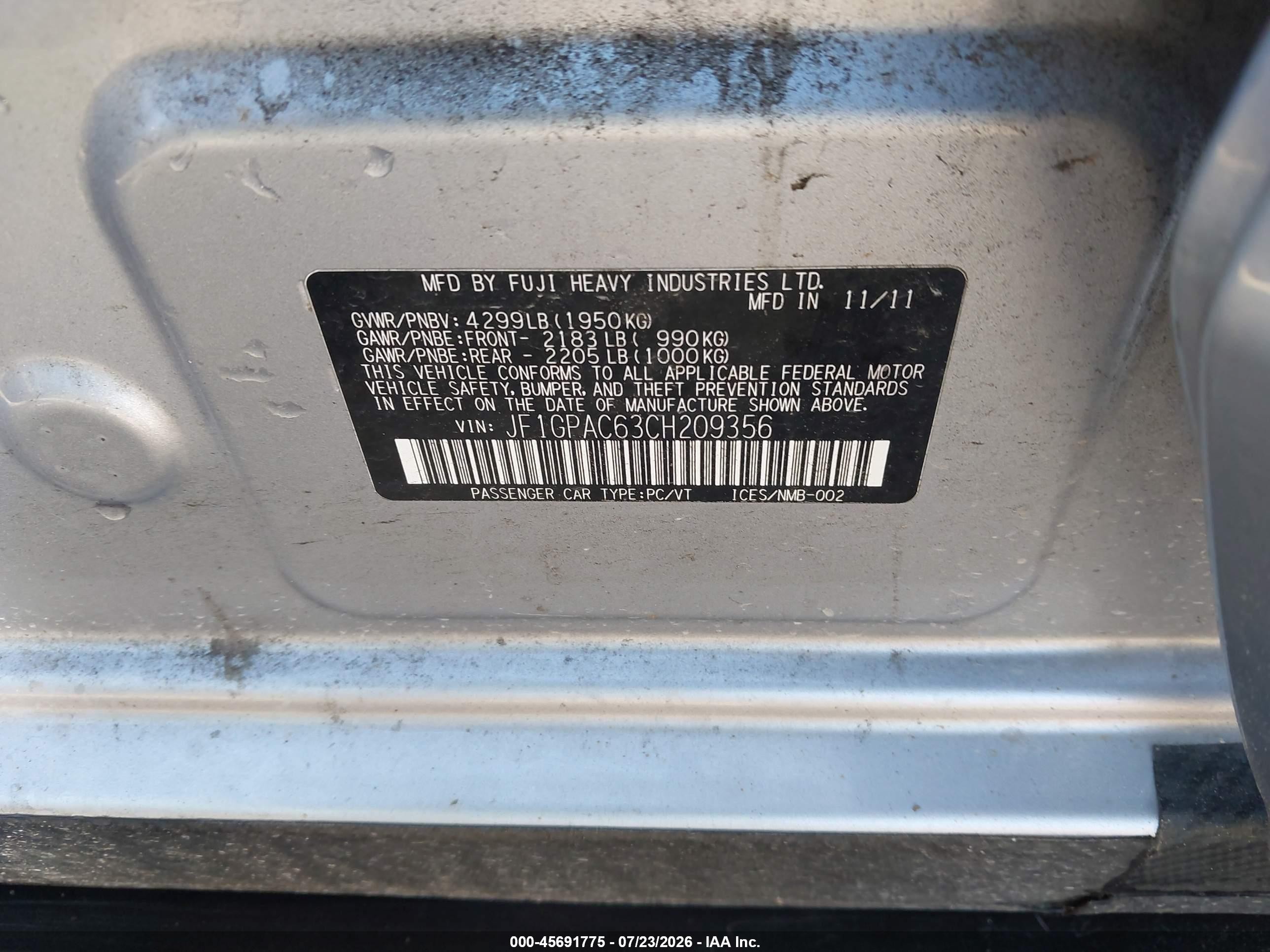 2012 Subaru Impreza 2.0i Premium Silver vin: JF1GPAC63CH209356
