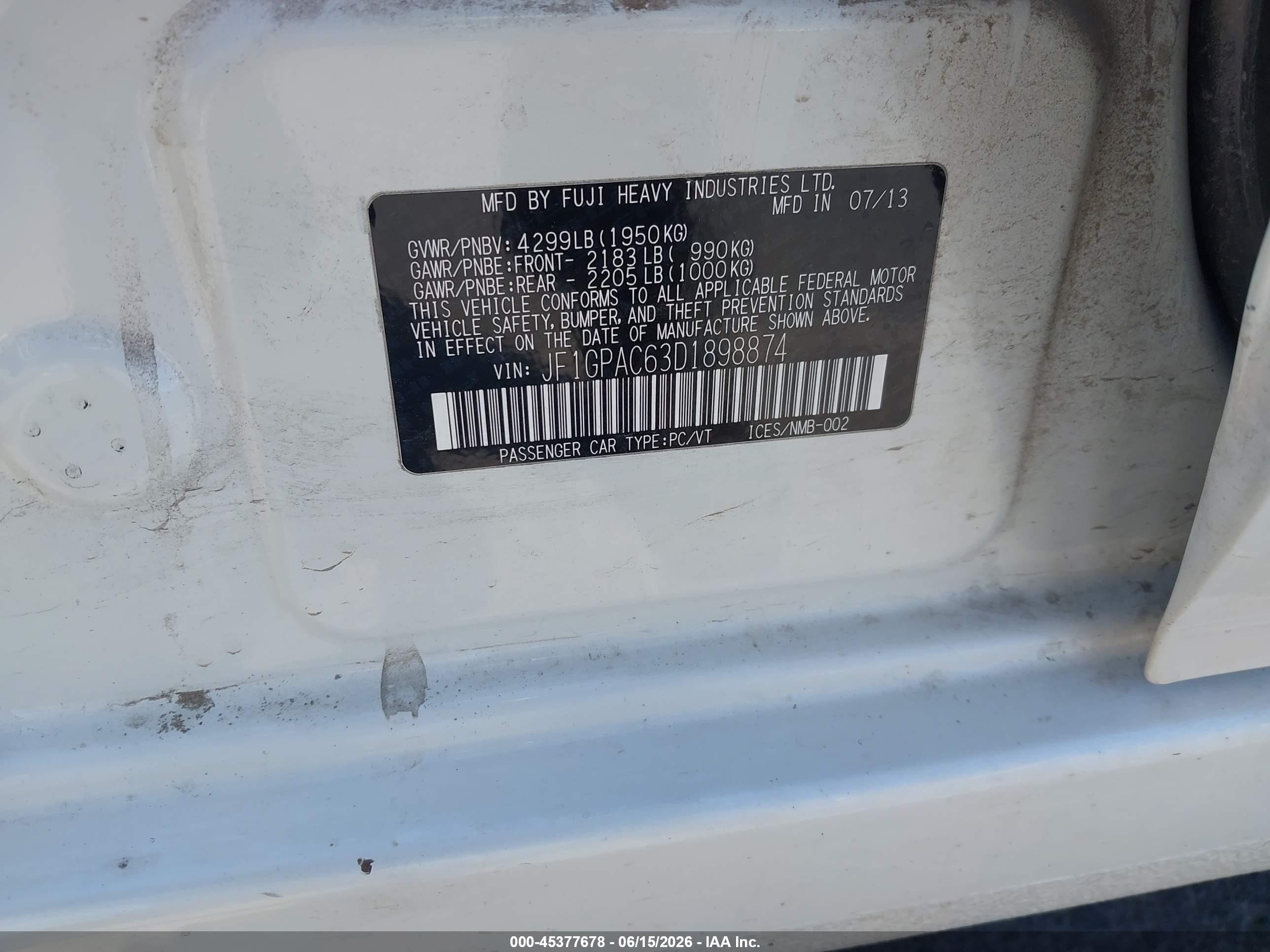 2013 Subaru Impreza 2.0i Premium White vin: JF1GPAC63D1898874
