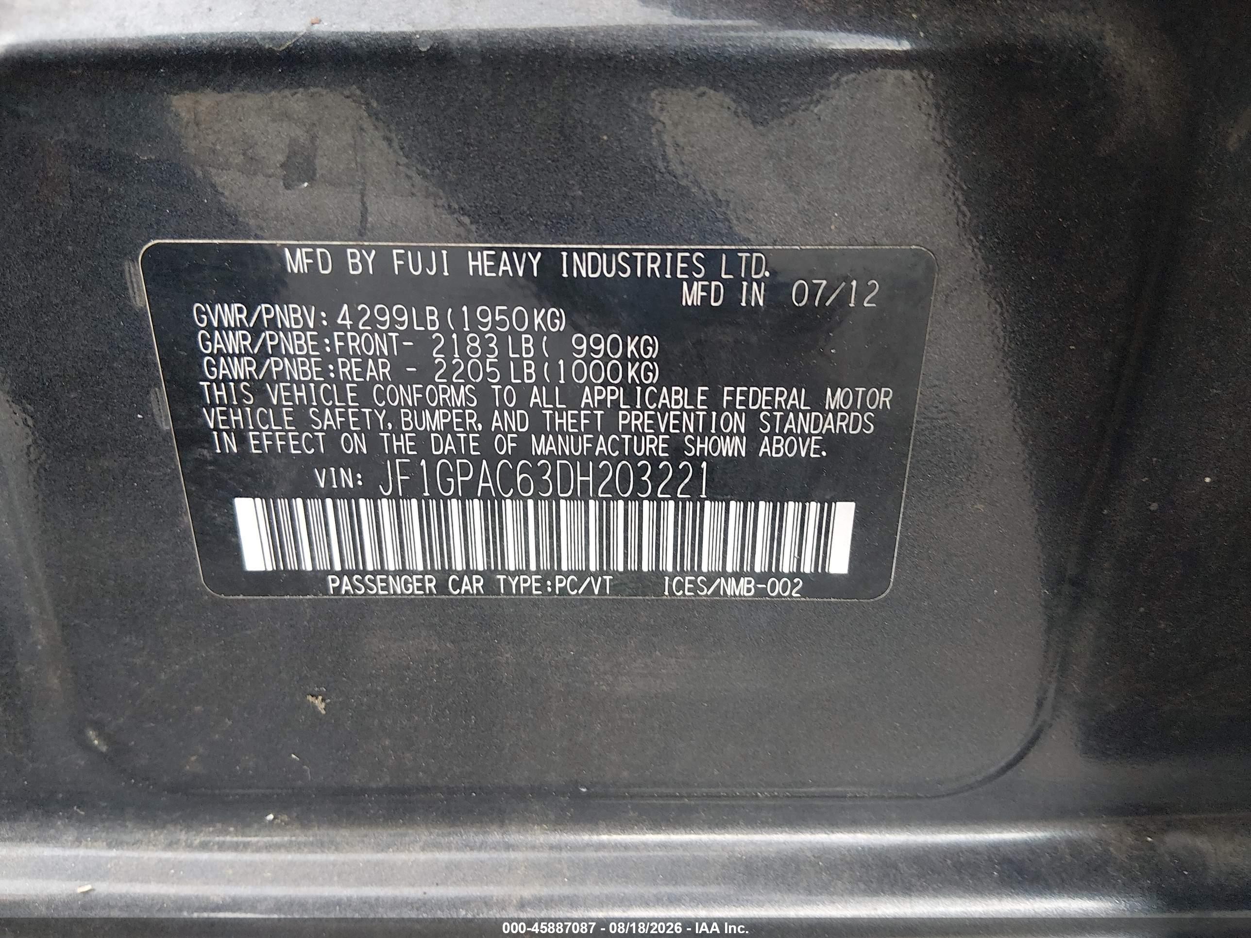 2013 Subaru Impreza 2.0i Premium Черный vin: JF1GPAC63DH203221