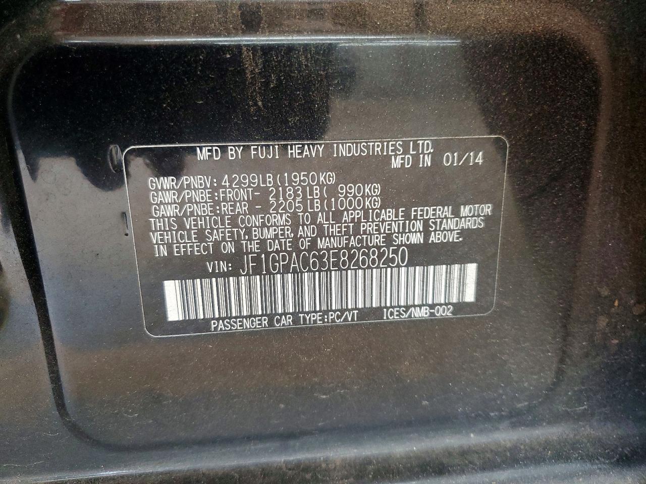 2014 Subaru Impreza Premium Black vin: JF1GPAC63E8268250