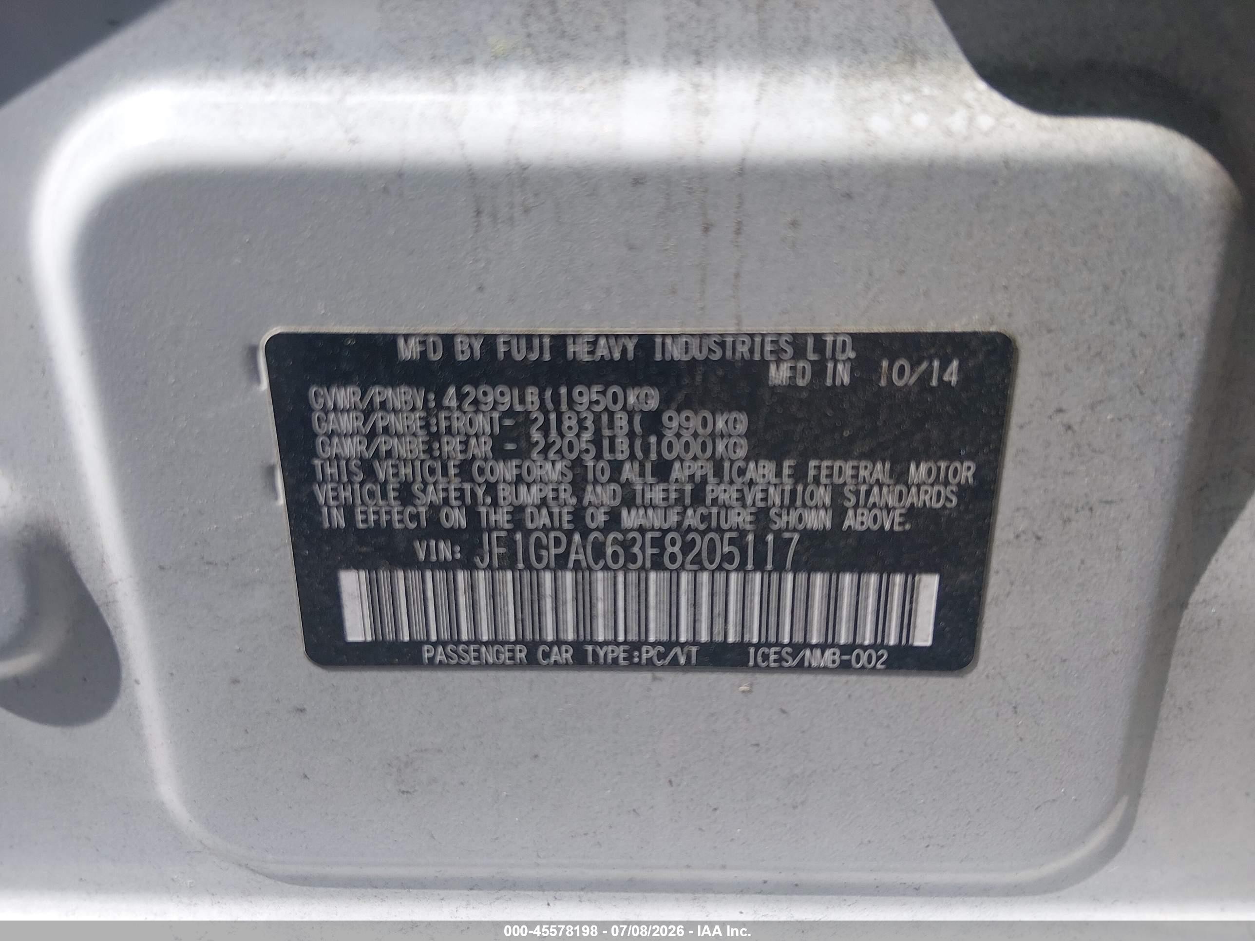 2015 Subaru Impreza 2.0i Premium White vin: JF1GPAC63F8205117