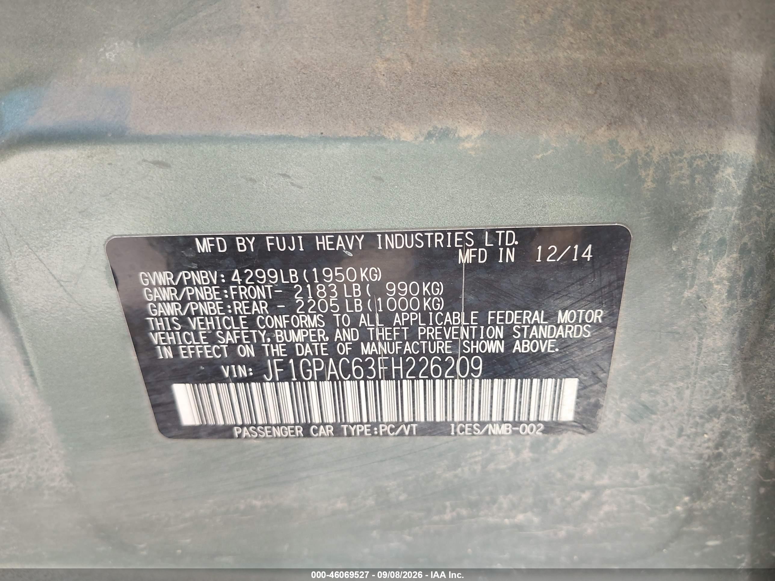 2015 Subaru Impreza 2.0i Premium Green vin: JF1GPAC63FH226209